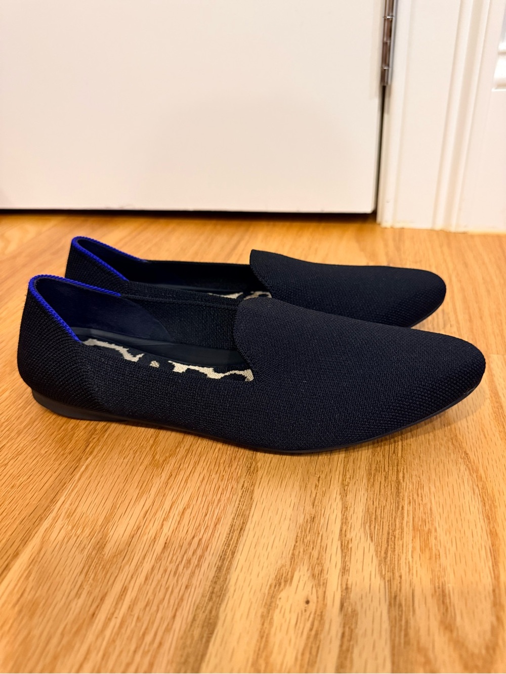 Rothy's The Almond Black Slip-On Loafers with Blue Trim - Picture 10 of 14